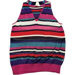 RAMY BROOK Multicolor Striped V-neck Sheer Tank Top‎ Women's Small